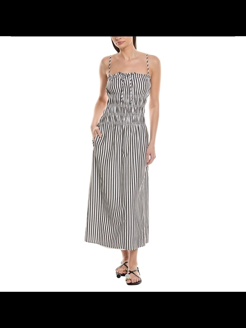 Smocked Linen Midi Dress